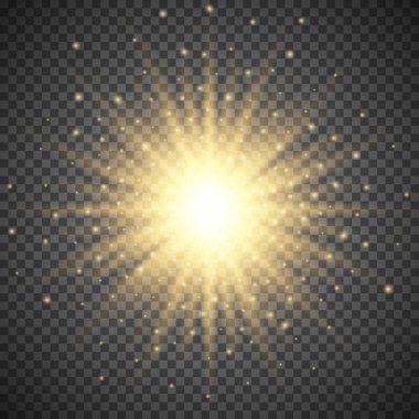 Saydam arka plan üzerinde beyaz parlak ışık patlaması patlama. Parlak parlama efekti dekorasyon ray ile parıldıyor. Şeffaf Parlatıcı degrade parlama doku. Vektör çizim ışık efekti