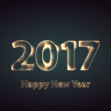 Mutlu yeni yıl 2017 havai fişek arka plan. Parçacık ile tebrik kartı. Vektör çizim