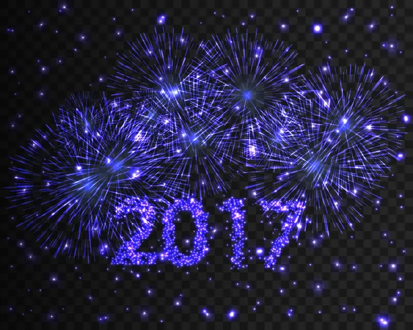Frohes neues Jahr 2017 Feuerwerk Hintergrund. Grußkarte mit Teilchen. Vektorillustration — Stockvektor