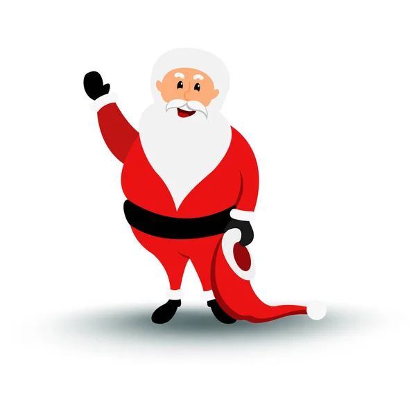 Weihnachten lächelnd Weihnachtsmann Charakter hallo sagen. Ein bärtiger Mann im Festtagskostüm. Vektor Xmas Illustration — Stockvektor