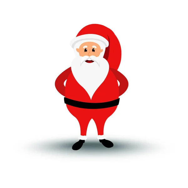 Natale sorridente Babbo Natale personaggio è in piedi. Uomo barbuto cartone animato in costume festivo Babbo Natale. Illustrazione di Natale vettoriale — Vettoriale Stock