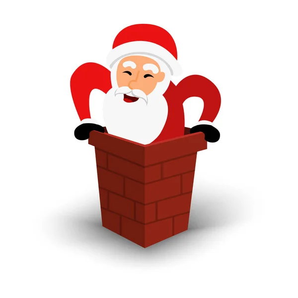 Natal sorrindo personagem Papai Noel na chaminé. Desenhos animados homem barbudo feliz em traje festivo Papai Noel. Ilustração de xmas vetoriais — Vetor de Stock