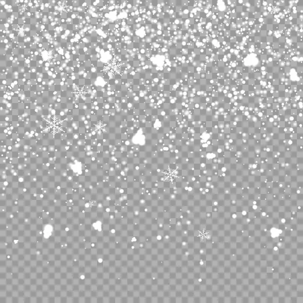 Natal isolado queda de neve sobreposição em fundo transparente. Flocos de neve camada de tempestade. padrão de design. Snowfall textura pano de fundo. Ilustração vetorial eps10 — Vetor de Stock