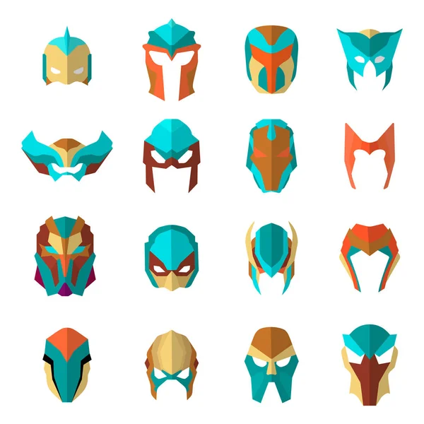 Set of super hero masks in flat style. Big collection cartoon superhero. Vector — Stock Vector