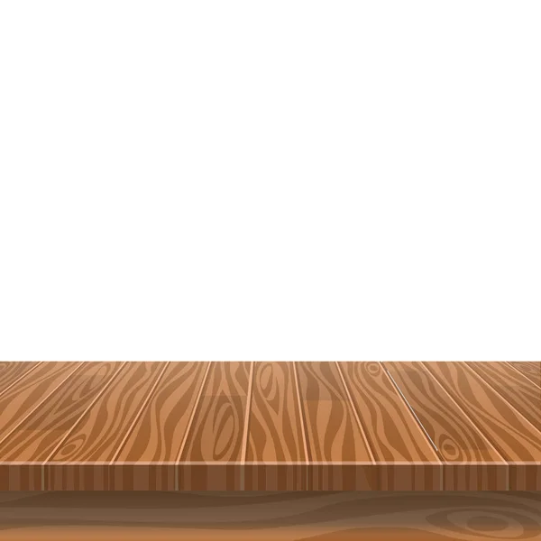 Tavolo in legno vuoto in un giardino estivo inzuppato di sole per il posizionamento del prodotto o il montaggio con particolare attenzione al piano del tavolo in primo piano, con sfondo bianco. — Vettoriale Stock