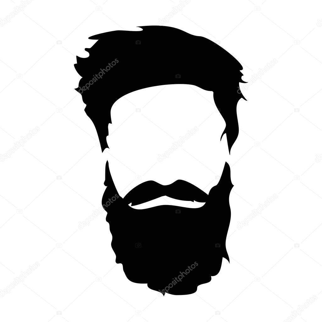 Hipster detailed hat and beards. Fashion bearded man silhouette. Black beard isolated on white background. Vector illustration