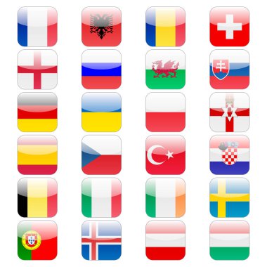 24 futbol topları simgeler bayrakları katılımcı ülkelerin ayarlayın. Futbol Avrupa Kupası 2016