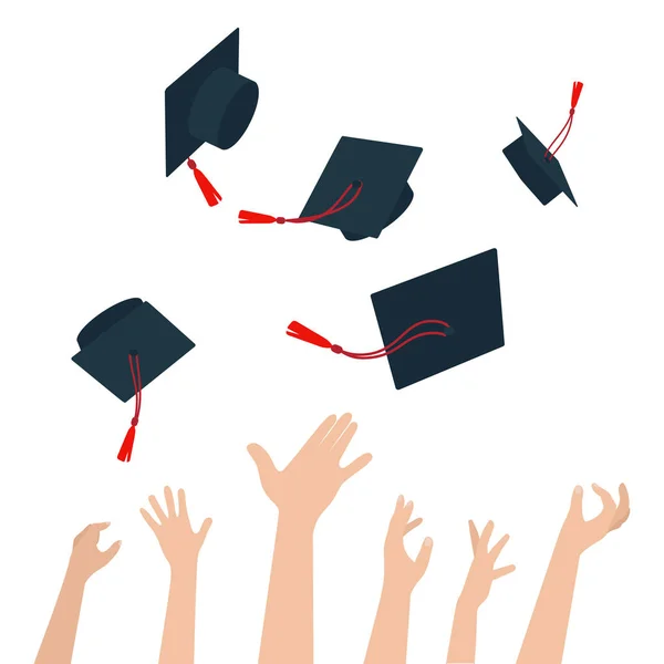 多样性的人持有证书和投掷毕业帽 — 图库矢量图片