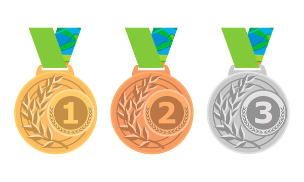Gold medal icon. Silver medal icon. Bronze medal icon. Medal set. Vector set. Isolated medal on white background