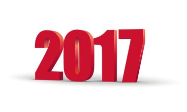 Mutlu yeni yıl 2017 kutlama 3d metin. Kırmızı sayı Takvim şablonu. İzole beyaz arka plan üzerinde renkli, hacimsel kağıt yazı. Tebrik kartı tasarımı. Vektör çizim