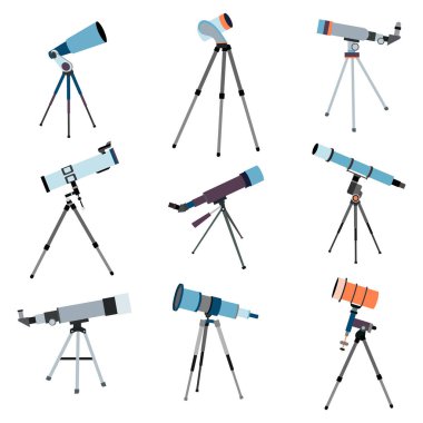 Astronomi için teleskop. Optik enstrüman arama cosmos alanı. Vektör