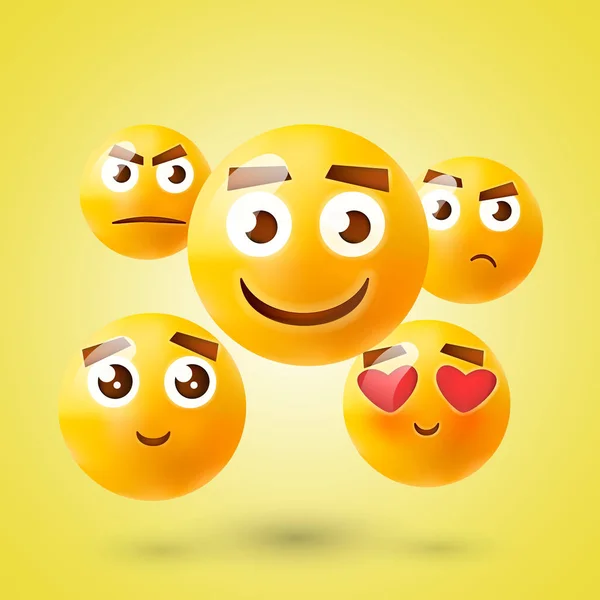 Set di Emoticons. Emoji. Icone del sorriso. Illustrazione vettoriale isolata su sfondo bianco — Vettoriale Stock