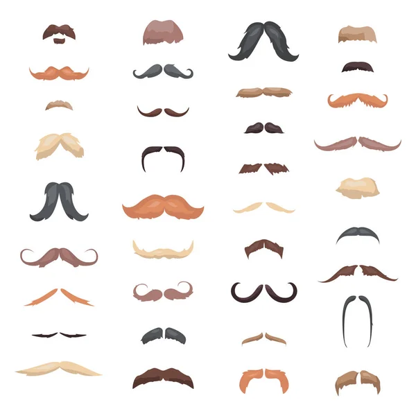 Enorme collectie snor retro krullend instellen. verschillende kleuren en vormen haar. Snorren barber silhouet kapsel hipster masker vermomming. Vector mode gentleman tekenen. — Stockvector