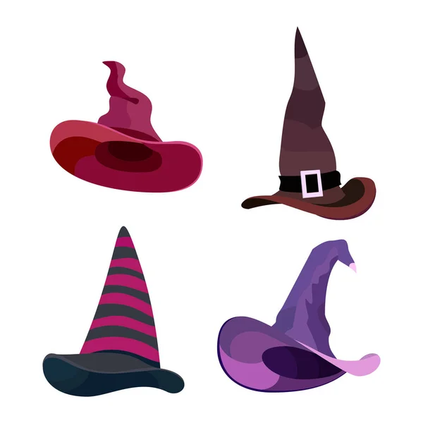 Witch hats with straps and buckles set. Vector illustration isolated on white background. — Stock Vector