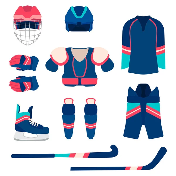 Ice hockey sport equipment set. Vector ice hockey equipment in flat style. Isolated ice hockey equipment on white background. Ice hockey equipment template. — Stock Vector