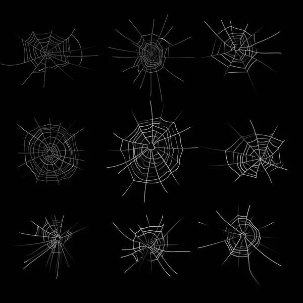 Örümcek web tek renkli küme. Cadılar Bayramı tuzak örümcek ağı. Vektör çizim — Stok Vektör