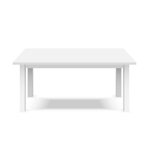 Empty top of white plastic table isolated on white background. For product display template. Vector 3d table for object presentation.