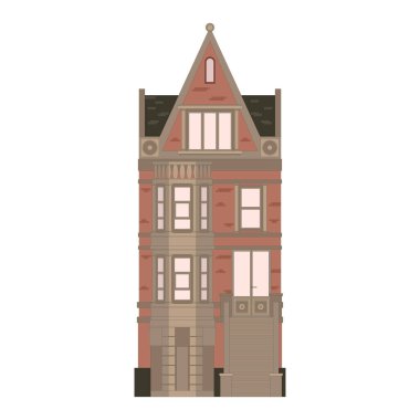 Güzel ayrıntılı doğrusal cityscape koleksiyonu townhouses ile. Küçük kasaba Victoria tarzı bina cephe ile sokak. Web, grafik, oyun ve hareket tasarım şablonu. Vektör çizim