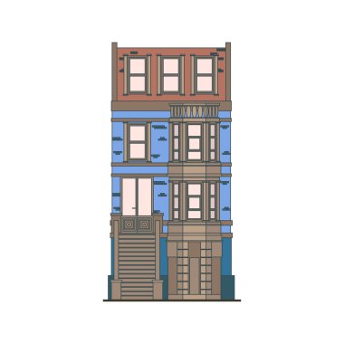Güzel ayrıntılı doğrusal cityscape koleksiyonu townhouses ile. Küçük kasaba Victoria tarzı bina cephe ile sokak. Web, grafik, oyun ve hareket tasarım şablonu. Vektör çizim