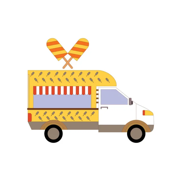 Street ice cream truck, food caravan. Ice cream van delivery. Flat icon transport. Vector illustration eps10 — Stock Vector