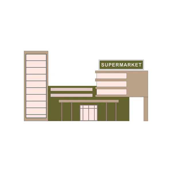 Edificio del supermercato dove acquistare prodotti. Per gioco, ui, app. Vettore — Vettoriale Stock