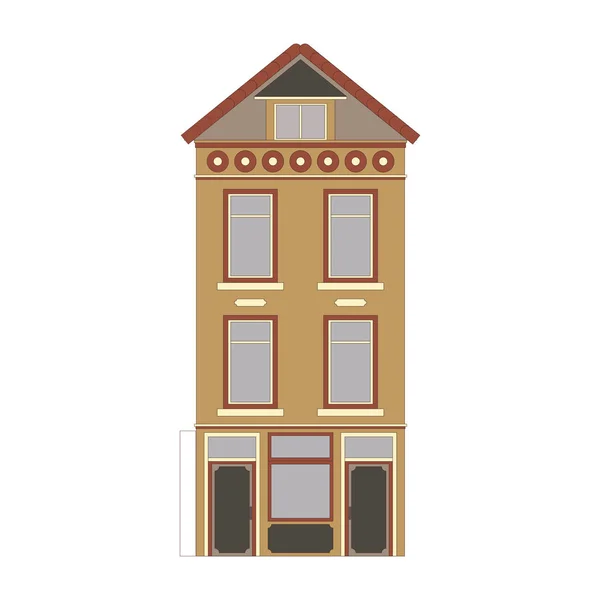 Güzel ayrıntılı doğrusal cityscape koleksiyonu townhouses ile. Küçük kasaba Victoria tarzı bina cephe ile sokak. Web, grafik, oyun ve hareket tasarım şablonu. Vektör çizim — Stok Vektör