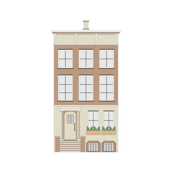 Beautiful detailed linear cityscape collection with townhouses. Small town street  victorian building facades. Template for web, graphic, game and motion design. Vector illustration — Stock Vector
