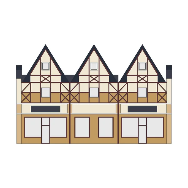 Belle collection détaillée de paysages urbains linéaires avec maisons de ville. Petite rue de ville avec façades victoriennes. Modèle pour web, graphique, jeu et motion design. Illustration vectorielle — Image vectorielle