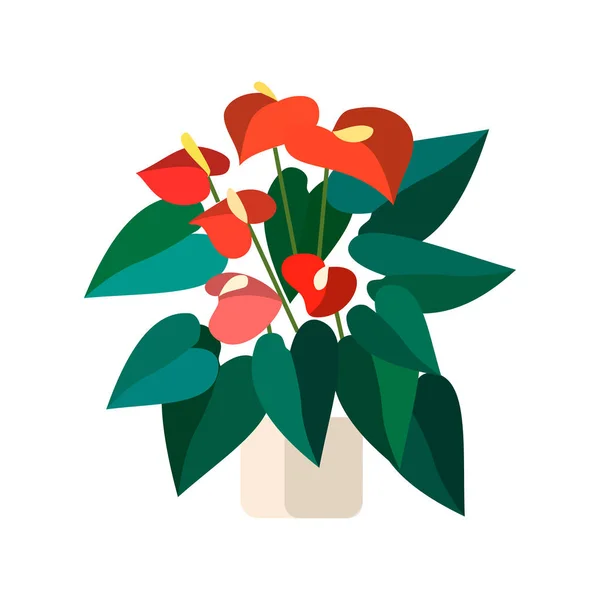 Planta verde en maceta. Flor de hoja plana. Vector . — Vector de stock