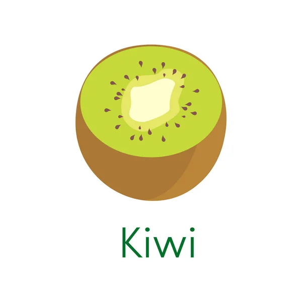 Kiwi alami kartun diisolasi dengan latar belakang putih. Ikon buah tropis hijau manis. Logo makanan vektor - Stok Vektor