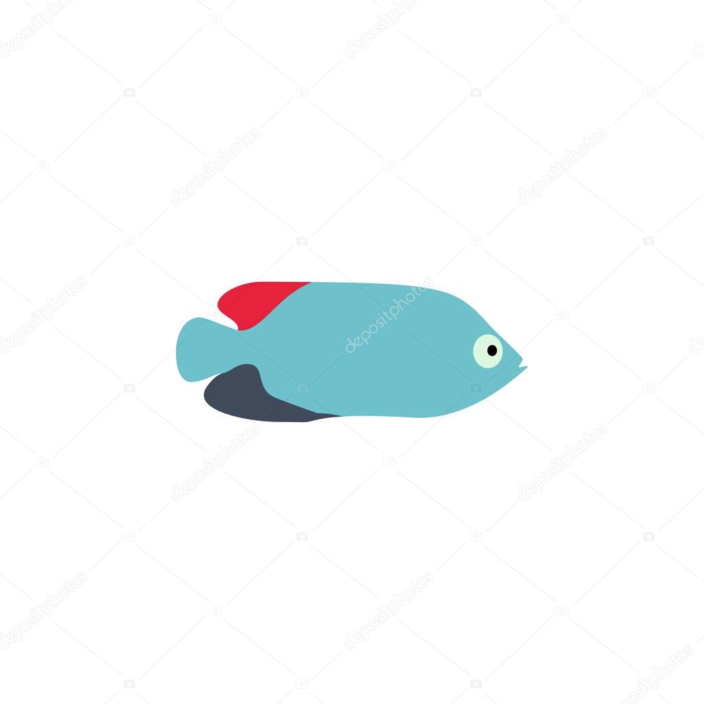 Blue fish vector illustration icon. Aquarium fishes flat style isolated on white background. Fish icons isolated. Tropical fish, sea fish, aquarium fish. Sea color flat design fish