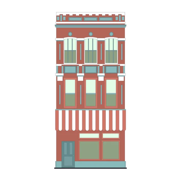 町家の美しい詳細な線形街並みコレクション。ビクトリア朝の建物のファサードと街路の小さな町。Web、グラフィック、ゲーム、モーション デザインのテンプレートです。ベクトル図 — ストックベクタ