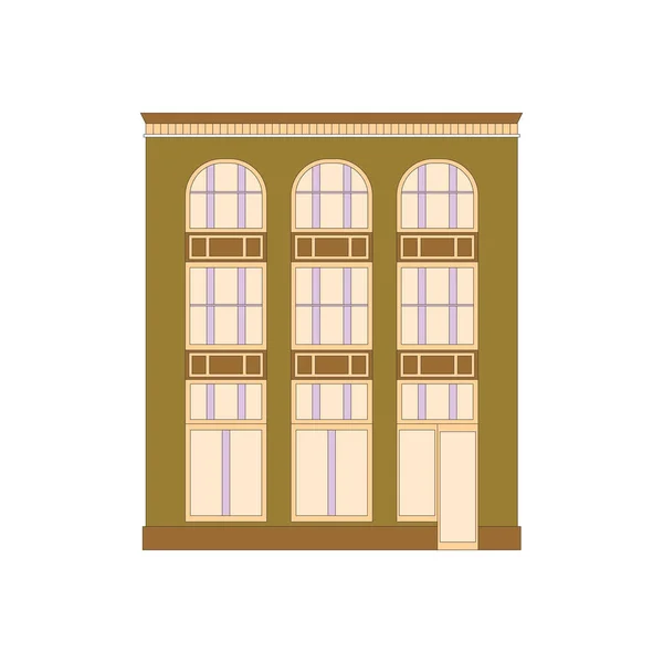Vacker detaljerad linjär stadsbilden samling med radhus. Liten stad gata med viktorianska husfasader. Mall för webb, grafik, spel och motion design. Vektorillustration — Stock vektor