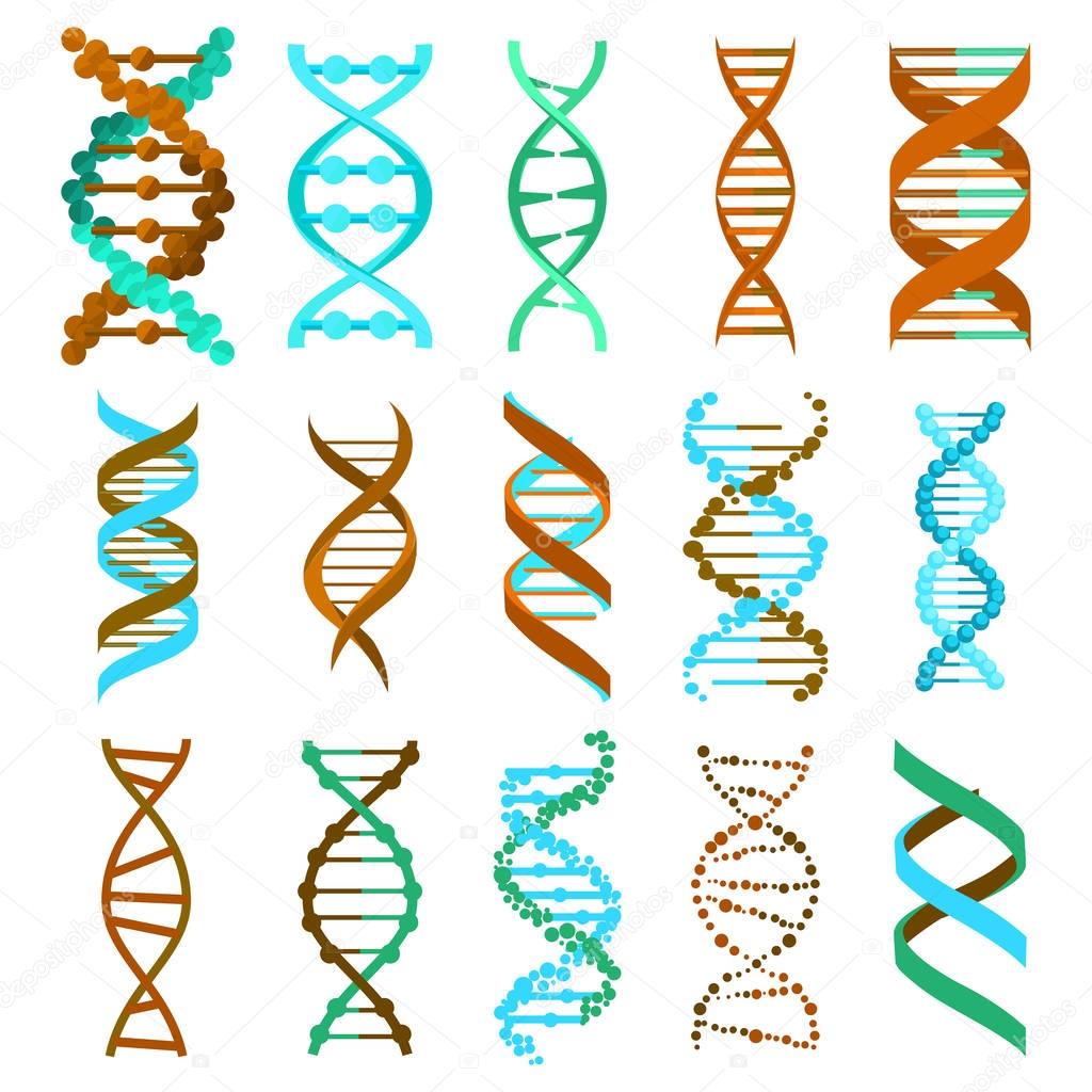 DNA molecule sign set, genetic elements and icons collection strand.