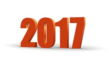 Mutlu yeni yıl 2017 kutlama 3d metin. Kırmızı 2017 numara Takvim şablonu. İzole beyaz arka plan üzerinde renkli, hacimsel kağıt yazı. Tebrik kartı tasarımı. Vektör çizim