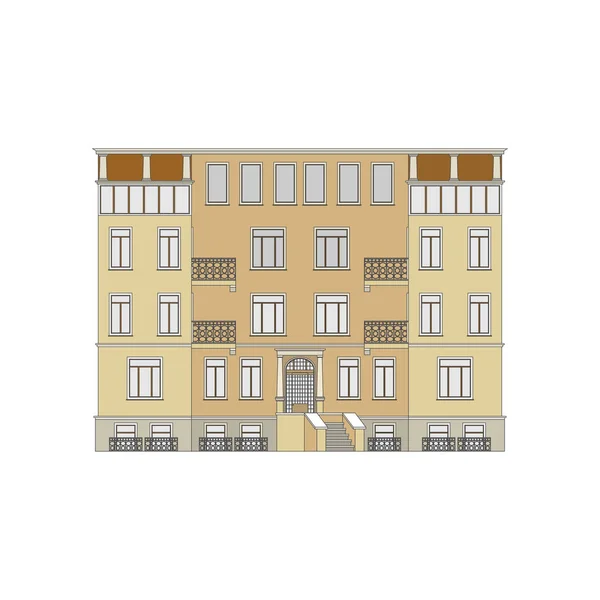 Schöne detailreiche, lineare Stadtlandschaft mit Reihenhäusern. kleine Stadtstraße mit viktorianischen Hausfassaden. Vorlage für Web, Grafik, Game und Motion Design. Vektorillustration — Stockvektor