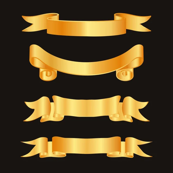 Golden ribbon decoration elements. Ribbons horizontal label template set. Vector illustration — Stock Vector