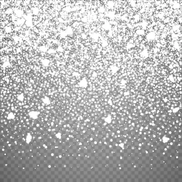 Isolated Christmas falling snow overlay on transparent background. Snowflakes storm layer. Snow pattern for design. Snowfall backdrop texture. Vector snow illustration eps10 — Stock Vector