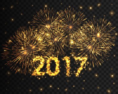 Mutlu yeni yıl 2017 havai fişek arka plan. Parçacık ile tebrik kartı. Vektör çizim