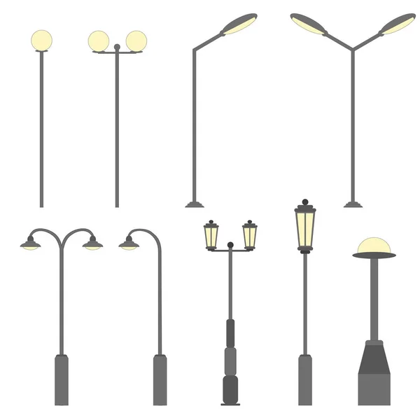 Silhouette di lampione. Icona simbolo lampada da strada piatta. Illustrazione vettoriale — Vettoriale Stock