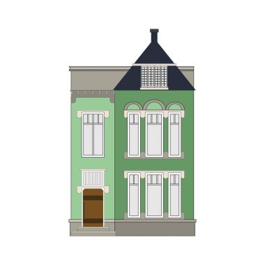 Güzel ayrıntılı doğrusal cityscape koleksiyonu townhouses ile. Küçük kasaba Victoria tarzı bina cephe ile sokak. Web, grafik, oyun ve hareket tasarım şablonu. Vektör çizim