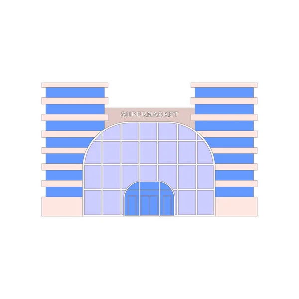 Tiendas tiendas y supermercados edificios planos iconos decorativos conjunto aislado vector ilustración — Vector de stock