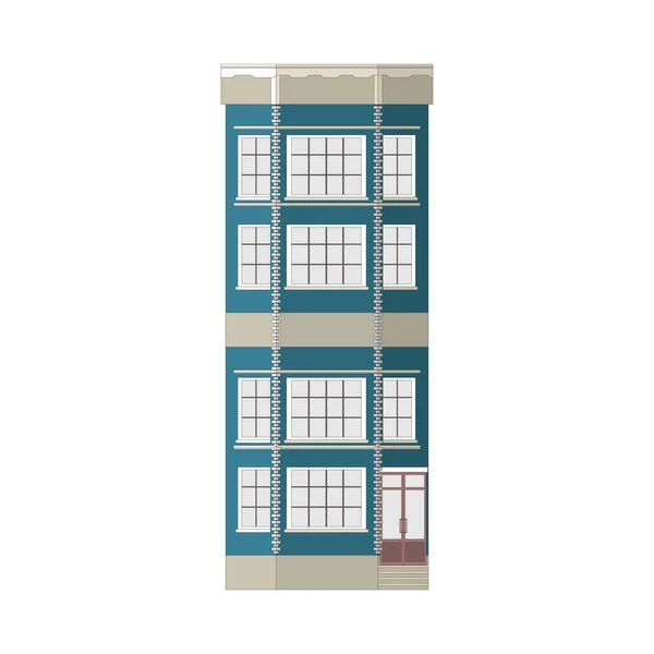 Gyönyörű, részletes lineáris városkép gyűjtemény házak. Kis város főutcája, a Viktória-korabeli épület homlokzat. Web, a grafika, a játék és a motion design sablon. Vektoros illusztráció — Stock Vector