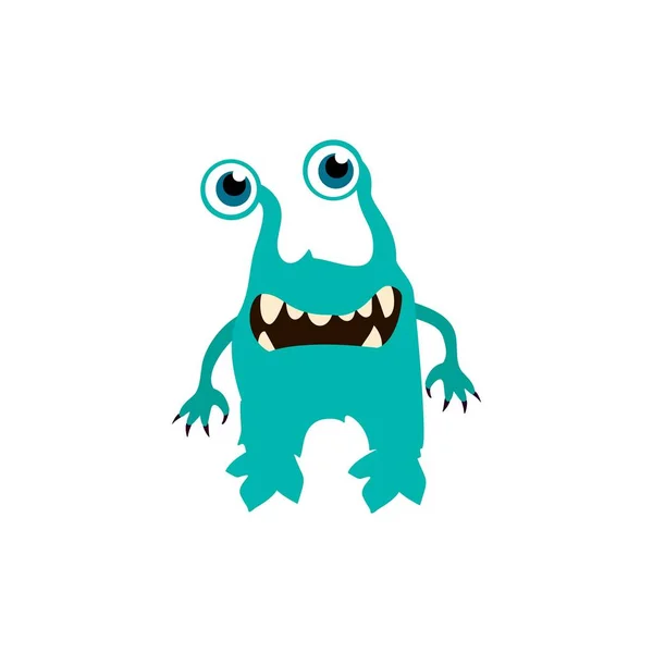 鋭い歯漫画のベクトル図と緑 3 つ目の攻撃的な悪性細菌モンスター ストックベクター C Topvectors