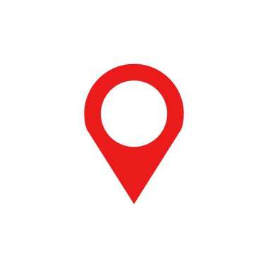 Kırmızı harita simgesi düz stil. İşaret sembolü, işaret işareti, GPS konumu, navigasyon düğmesi. Vektör illüstrasyonu