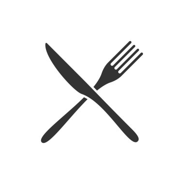 Çapraz bıçak ve çatal siyah simgeler beyaz arka planda izole. Vektör illüstrasyonu