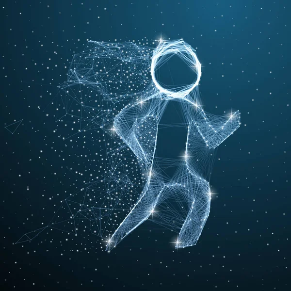 Running man polygonal silhouette. Network connection mesh with dots and lines. Graphic low poly runner. Vector illustration — 스톡 벡터