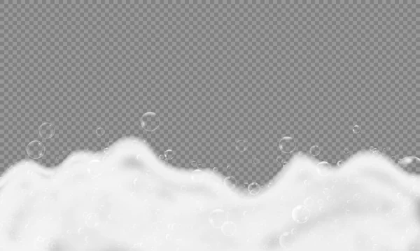 Szampon kąpielowy z bąbelkami wyizolowany na przezroczystym tle. Wektor ilustracja biały mydło woda — Wektor stockowy