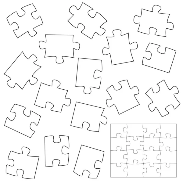 Veel puzzelelementen sjabloon in platte stijl. Brainstormen om puzzels te maken in één stuk. Vector — Stockvector