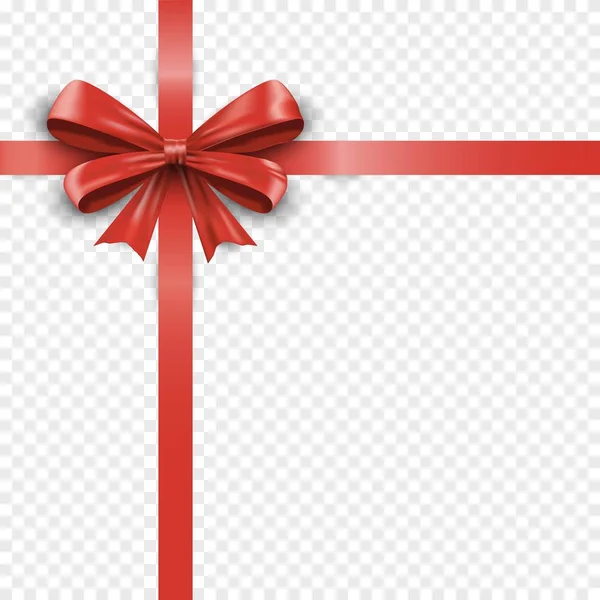 Arc cadeau en soie rouge avec ruban isolé sur fond transparent à vendre. Valentin ou Noël célébration arc réaliste sur boîte cadeau. Ruban cadeau décoration satin noeuds. Graphique vectoriel — Image vectorielle
